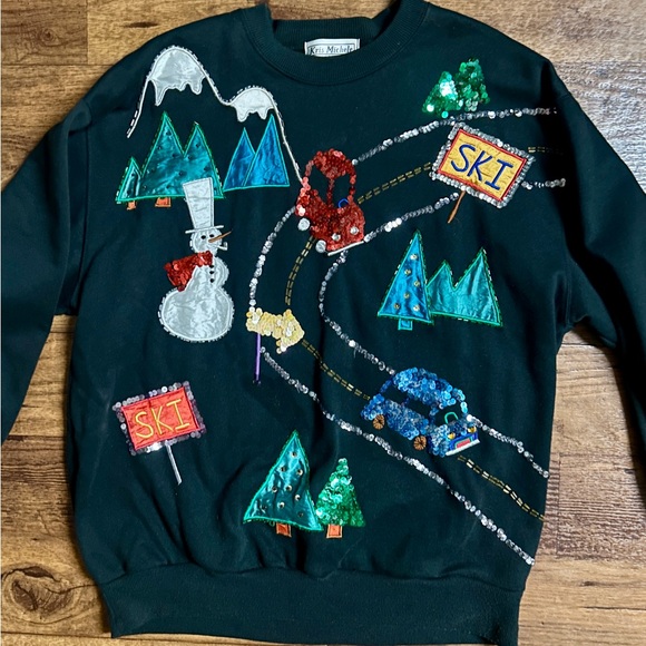 Kris Michele • Large • Black • Sequins • Embroidery • Ski/Mountains • Sweater - Picture 3 of 12